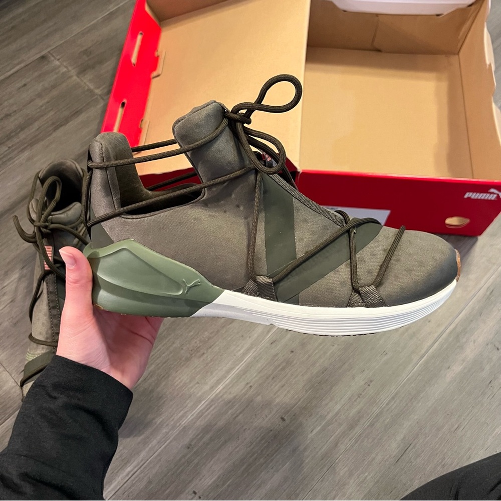 Women’s Puma Fierce Rope VR Shoes in the color Olive Night - Whisper White | W 7